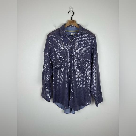 Pilcro Long Sleeve Oversized Sequin Buttondown Shirt Sz M NWT - Picture 3 of 11